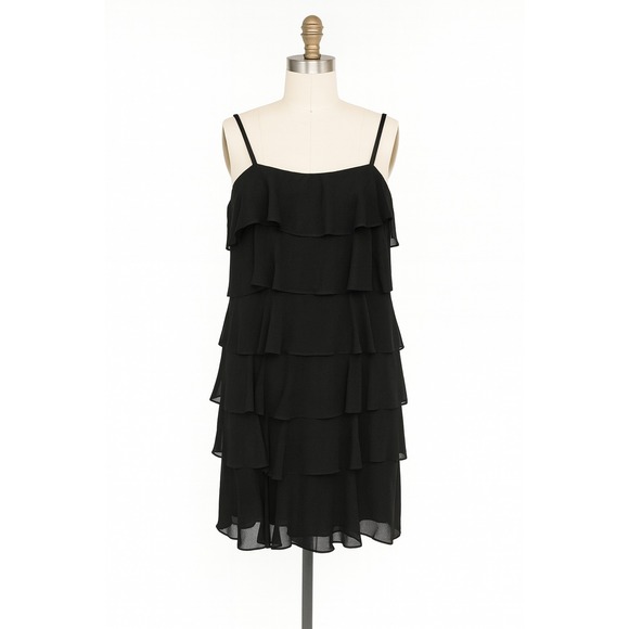 LOFT Dresses & Skirts - LOFT Womens Black Tiered Ruffle Dress Size 12 Sleeveless‎ Holiday  Cocktail LBD